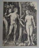 Albrecht Durer &quot;Adam si Eva&quot; gravura veche sec 19
