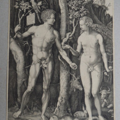 Albrecht Durer "Adam si Eva" gravura veche sec 19