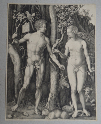 Albrecht Durer &amp;quot;Adam si Eva&amp;quot; gravura veche sec 19 foto