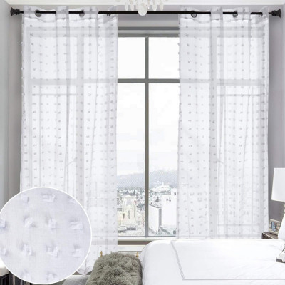 stan Perdele transparente cu pompon alb, cu ochiuri, perdele pentru fereastră cu foto