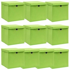 vidaXL Cutii depozitare cu capace 10 buc. verde, 32x32x32 cm, textil