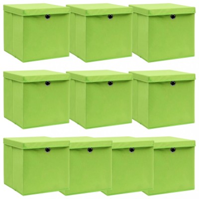 vidaXL Cutii depozitare cu capace 10 buc. verde, 32x32x32 cm, textil 288372 foto