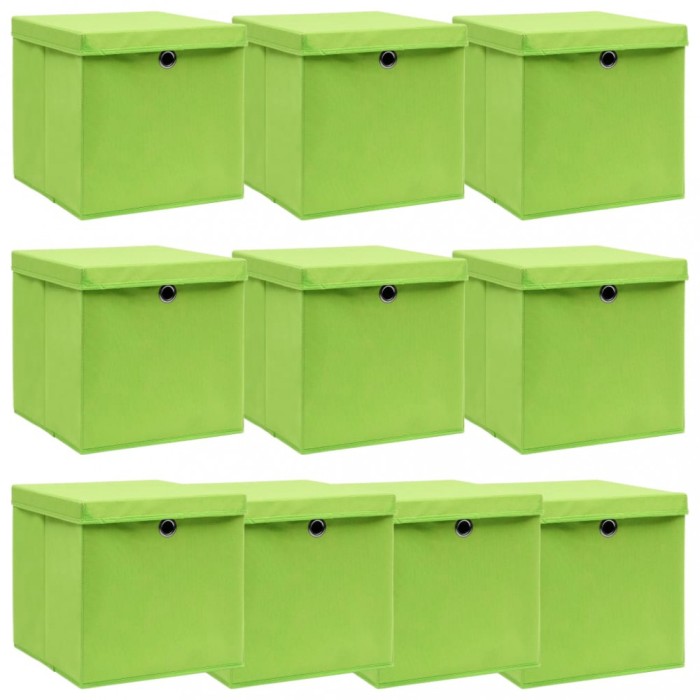 vidaXL Cutii depozitare cu capace 10 buc. verde, 32x32x32 cm, textil 288372