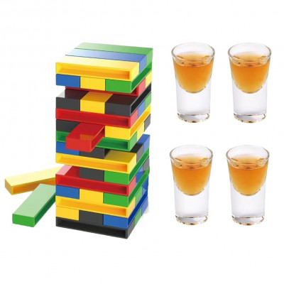 Joc de Baut Flippy, Turn Jenga din Plastic, cu 4 Pahare de Shot, +18 Ani, Multicolor foto