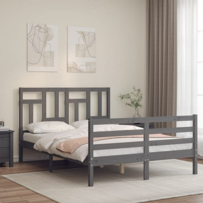 vidaXL Cadru de pat cu tăblie, gri, 140x200 cm, lemn masiv foto