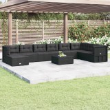 Set mobilier de grădină cu perne, 9 piese, negru, poliratan