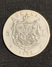 Moneda 5 lei 1880 numele gravorului sub gat