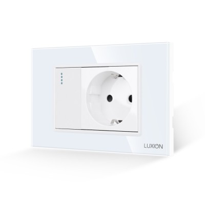 Intrerupator Simplu + Priza cu Rama din Sticla LUXION, Standard Italian, 3M SmartElectro IntelligentHouse foto
