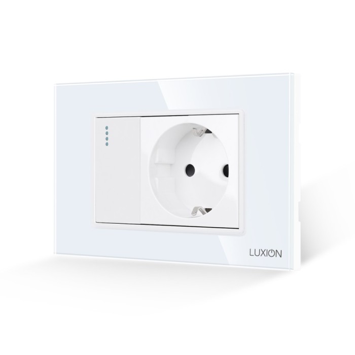 Intrerupator Simplu + Priza cu Rama din Sticla LUXION, Standard Italian, 3M SmartElectro IntelligentHouse