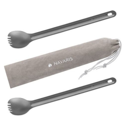 Set 2 x Spork din titan cu maner lung pentru camping Navaris, 21.5 cm, 52986.02 foto