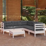 Gossi set mobilier de gradina cu perne, 6 piese, alb, lemn masiv pin