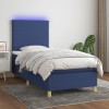 VidaXL Pat cu arcuri, saltea și LED, albastru, 90x190 cm, textil 3135243