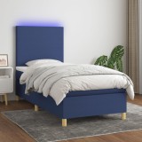 VidaXL Pat cu arcuri, saltea și LED, albastru, 90x190 cm, textil