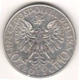 SV * Polonia 10 ZLOTI 1933 * 22 Grame ARGINT .750 * Regina Jadwika * VF+, Europa