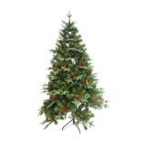 Brad artificial eMazing de Craciun, inaltime 210 cm, Verde crud, Premium, Ace 3D, Aspect natural, decorat cu fructe rosii si conuri