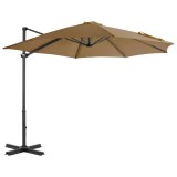 Umbrela gradina vidaXL, consola, st&acirc;lp aluminiu, gri taupe, 300cm, protectie UV, inclinare 360 grade