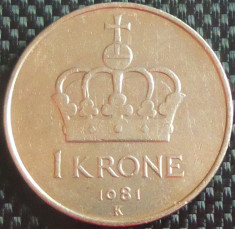 Moneda 1 COROANA - NORVEGIA, anul 1981 *cod 840 foto