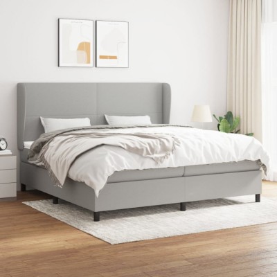 vidaXL Pat box spring cu saltea, gri deschis, 200x200 cm, textil 3127829 foto