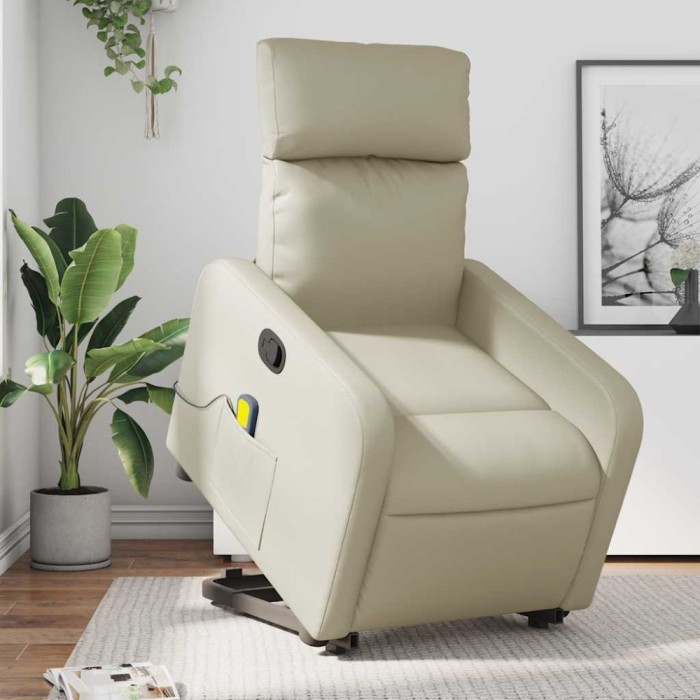 vidaXL Fotoliu rabatabil cu ridicare, crem, piele ecologică 3206757