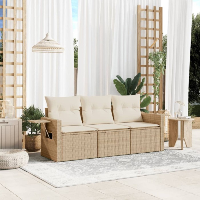 vidaXL Set canapele de grădină, 3 piese, cu perne, bej, poliratan 3219857