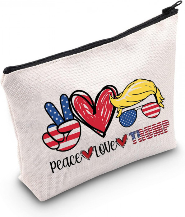 LO Funny Trump Cosmetic Bag Trump 2024 Back Gift Peace Love Trump Makeup Zip