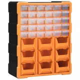 Organizator Sertare Gossi 39 Sertare, 38x16x47 cm, Plastic, Portocaliu/Negru - Cutie Depozitare Suruburi, Cuie, Unelte