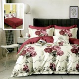Lenjerie pat dublu,bumbac finet,6 piese,cearceaf normal 220x240cm, cearceaf pilota 200x220cm, 2 fete de perna 50x70, 2 fete de perna 70x70-M334