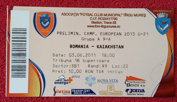 Bilet meci fotbal ROMANIA - KAZAKHSTAN (Campionatul European U21 03.06.2011)
