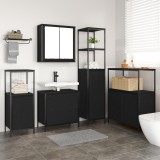 Set Mobilier Baie 5 Piese vidaXL Stejar Negru Lemn Prelucrat - Dulap Chiuveta, Perete, Dulapuri