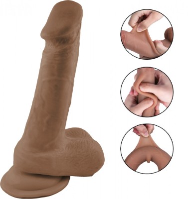 Dildo Tom Sliding&amp;amp;Bendable, TPE Strat Dublu, Caramel, 19 cm, Passion Labs foto