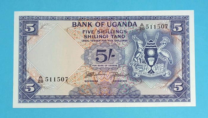 Bancnotă Uganda (pick 1) 5 Shillings 1966 UNC serie: A/28 511507