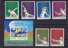 ROMANIA 1972 LP 797 LP 798 OLIMPIADA MUNCHEN SERIE+COLITA DANTELATA MNH foto