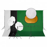 Kit studio foto cu set de lumini, fundal si reflector GartenMobel Dekor, vidaXL