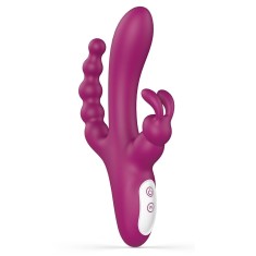 Vibrator Trio, 9 Moduri Vibratii, Silicon, USB, Rosu, 21.6 cm, Passion Labs