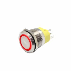 Buton push iluminat fara mentinere, 5A 12, 24V DC, 22mm, IP65, metalic, inel LED rosu, 5 pini, FLM22-FJ-1-EX000-S11M5-RED