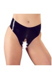 Slipi negri din latex, stransi pe piele, cu decupaj in zona intima , S/L