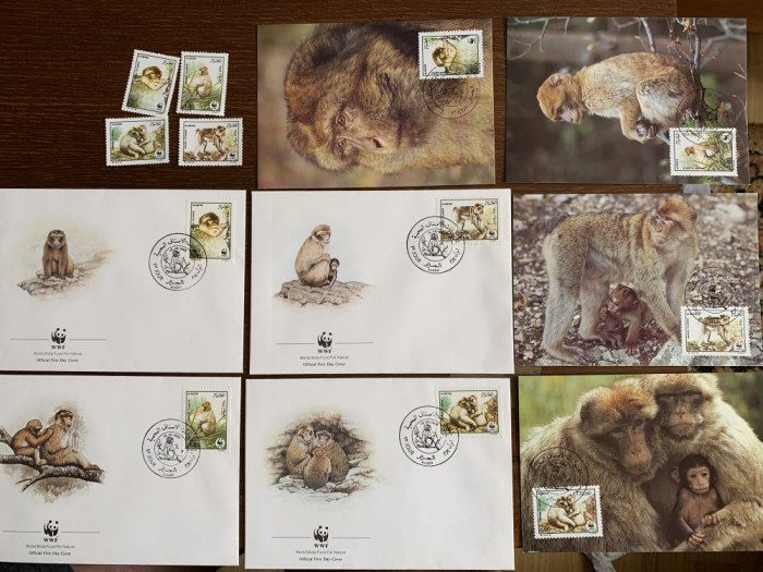 algeria - maimute - serie 4 timbre MNH, 4 FDC, 4 maxime, fauna wwf