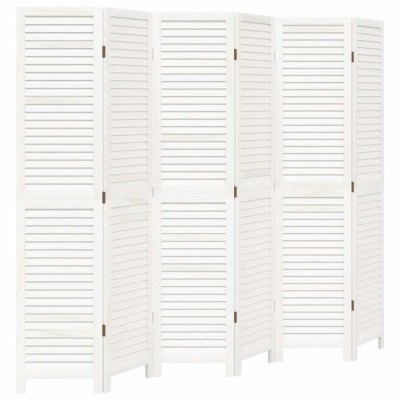 Paravan camera 6 panouri, alb, lemn masiv paulownia foto