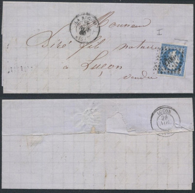 France 1860 Postal History Rare Cover La Rochelle to Lucon DB.393 foto