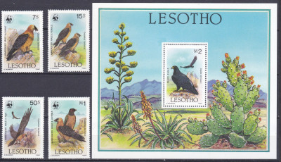 DB1 Fauna Pasari Rapitoare Lesotho 1986 WWF 4 v. + SS MNH foto