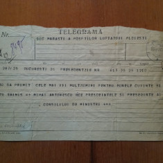1942-Telegr.-Soc.Marasesti- M.Antonescu,vice pres.si Pres. Cons.de Min.-FRARA