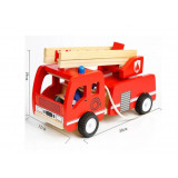 Masina de pompieri din lemn,Montessori,2figurine,scara extensibila,furtun de apa