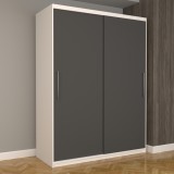 Dulap Dormitor Nova Eco 150 cm x 200 cm, fara oglinda, alb cu usi glisante gri