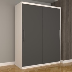 Dulap Dormitor Nova Eco 150 cm x 200 cm, fara oglinda, alb cu usi glisante gri