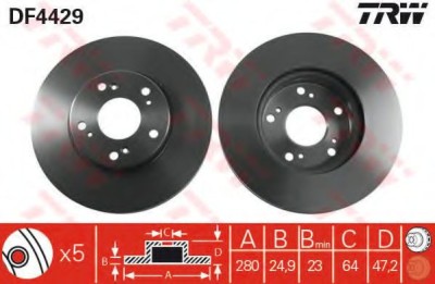 Disc frana HONDA ACCORD VII Tourer (CM) (2003 - 2008) TRW DF4429 foto