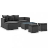 vidaXL Set mobilier de grădină cu perne, 4 piese, negru, poliratan 46105