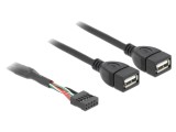 Cablu USB 2.0 DELOCK 83823, USB A x2, conector 10 pini, 0.4m negru