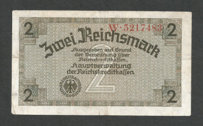 GERMANIA NAZISTA 2 MARCI REICHSMARK 1940 [24] P- 137a , 7 cifre , Litera W foto