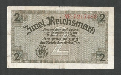 GERMANIA NAZISTA 2 MARCI REICHSMARK 1940 [24] P- 137a , 7 cifre , Litera W foto
