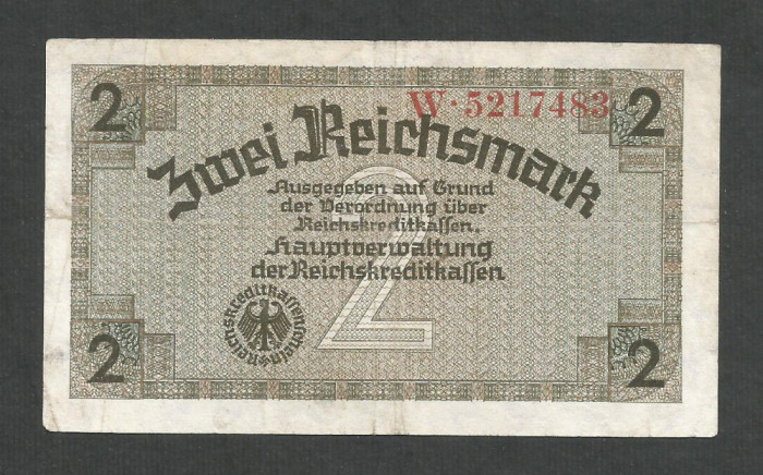 GERMANIA NAZISTA 2 MARCI REICHSMARK 1940 [24] P- 137a , 7 cifre , Litera W